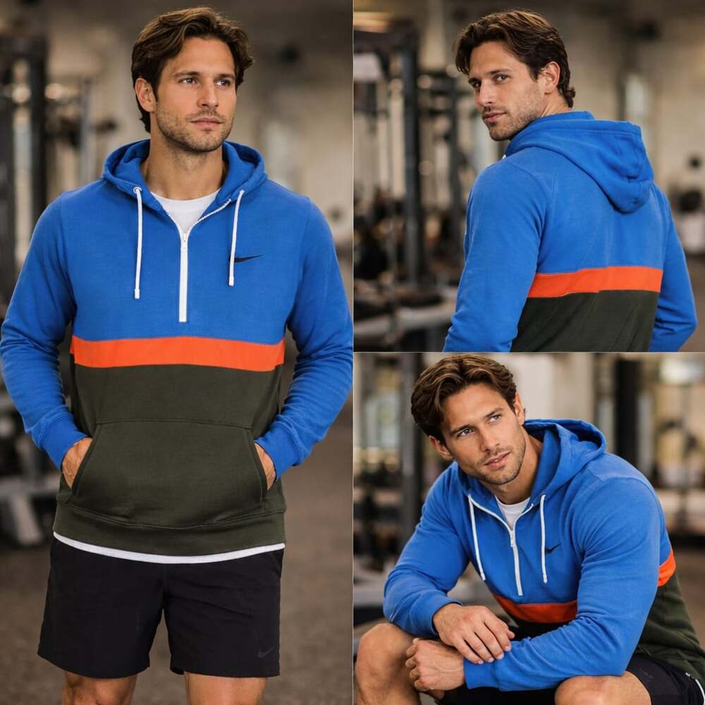 Nike NSW Club Fleece Half-Zip Colorblock Hoodie Blue Green Orange XXL